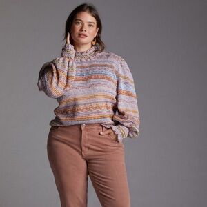 Cecilia Prado Anthropologie sweater knit pastel puff balloon sleeve mock neck